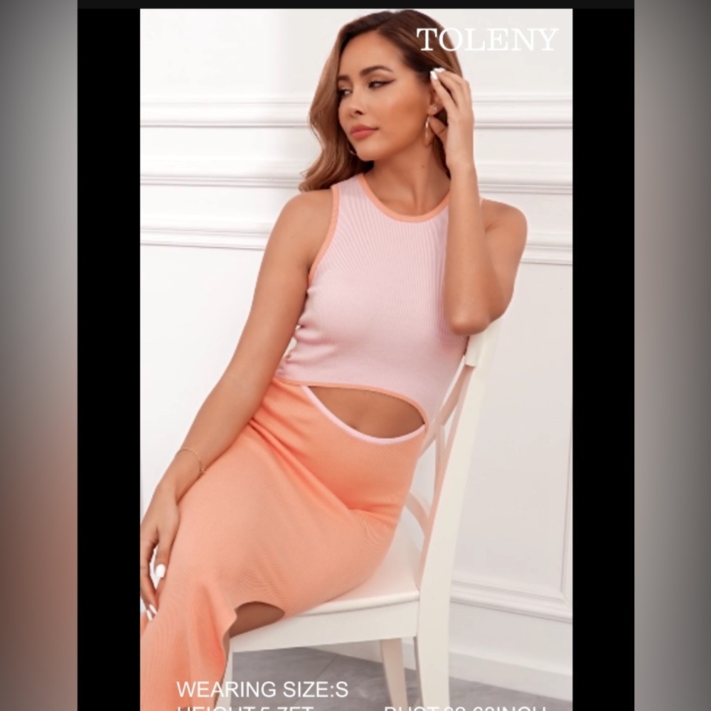 Toleny Pink & Peach Cutout Midi Dress